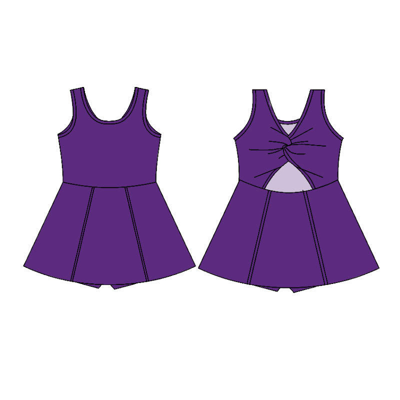 (Pre-order)GSD2986 Purple Color Girls Summer Knee Length Yoga Dress