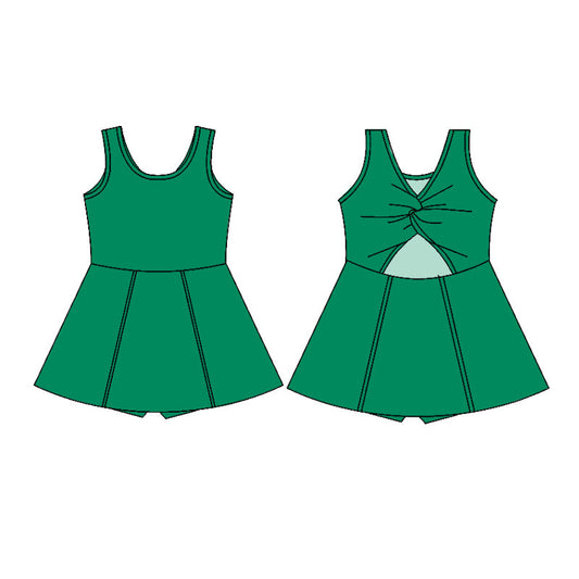 (Pre-order)GSD2988 Green Color Girls Summer Knee Length Yoga Dress