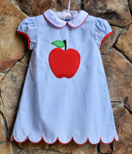 (Pre-order)GSD3003  Apple Blue Plaid Print Girls Back to School Knee Length Dress