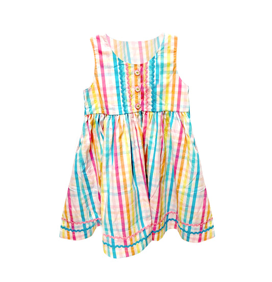 (Pre-order)GSD3004  Colorful Plaid Print Girls Summer Knee Length Dress