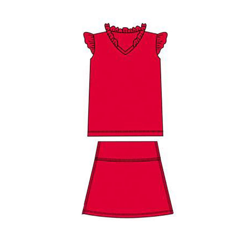 (Pre-order)GSD3013 Red Color Top Skirts Girls Yoga Clothes Set