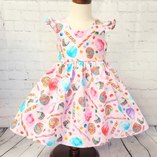 (Pre-order)GSD3018  Lollipop Print Girls Summer Knee Length Dress