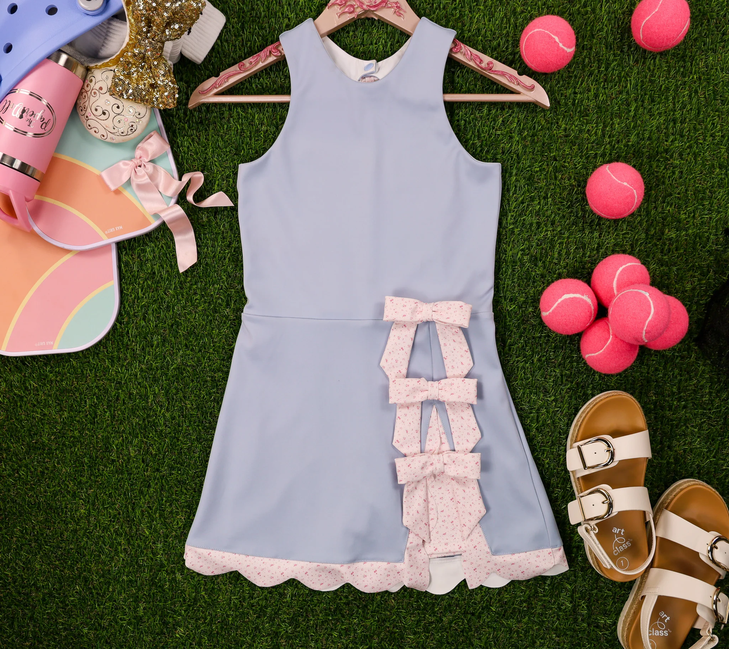 (Pre-order)GSD3030 Light Purple Color Bows Girls Summer Knee Length Yoga Dress