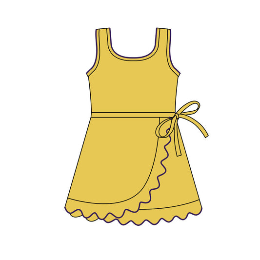 (Pre-order)GSD3031 Yellow Color Girls Summer Knee Length Yoga Dress