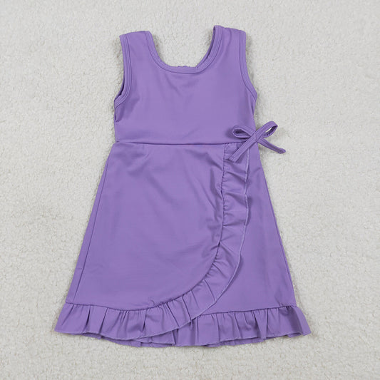 GSD3036 Pueple Color Girls Summer Knee Length Yoga Dress