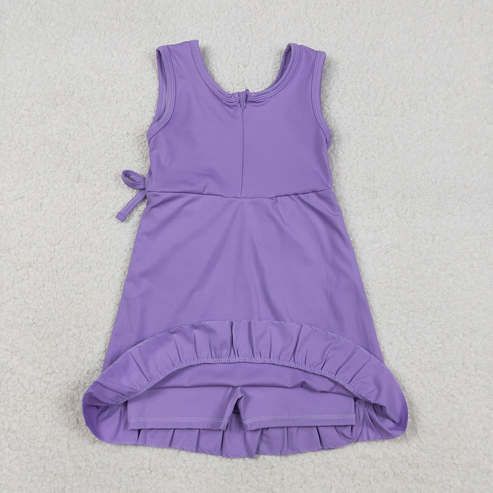 GSD3036 Pueple Color Girls Summer Knee Length Yoga Dress
