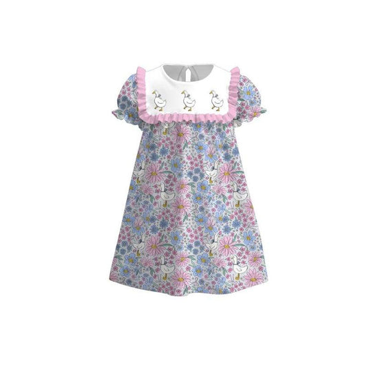 (Pre-order)GSD3041  Goose Flowes Print Girls Summer Knee Length Dress