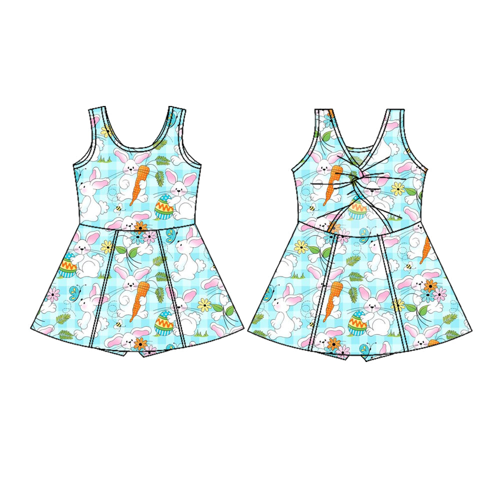 (Pre-order)GSD3049 Carrot Bunny Print Girls Easter Knee Length Yoga Dress