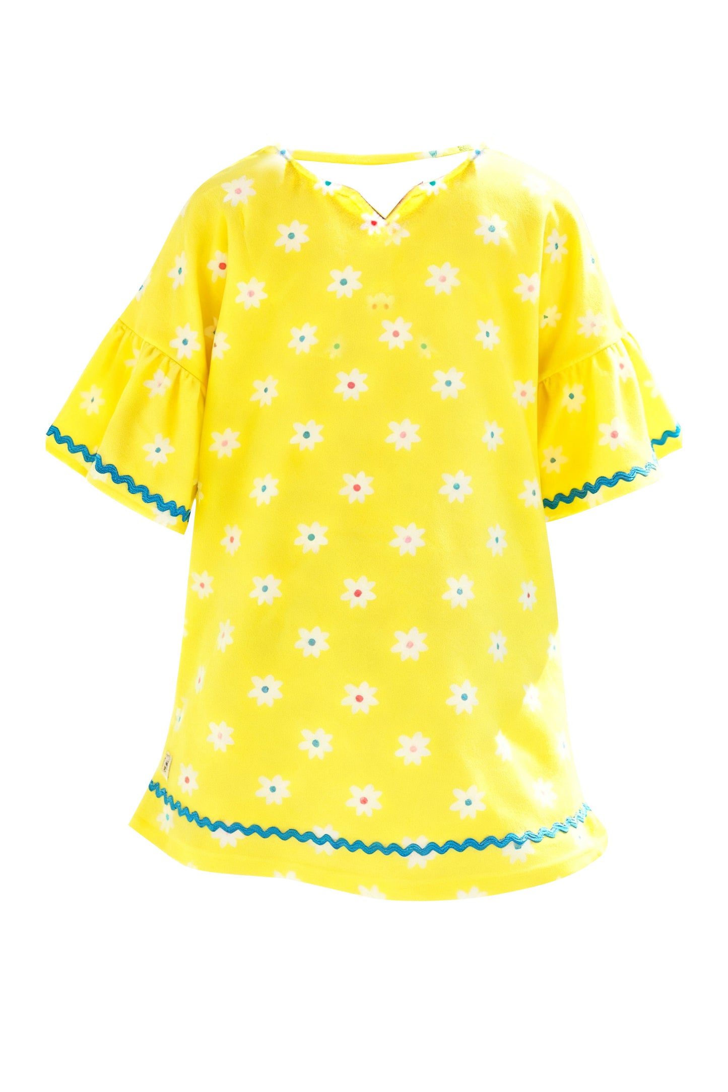 (Pre-order)GSD3055  Yellow Flowers Print Girls Summer Knee Length Dress