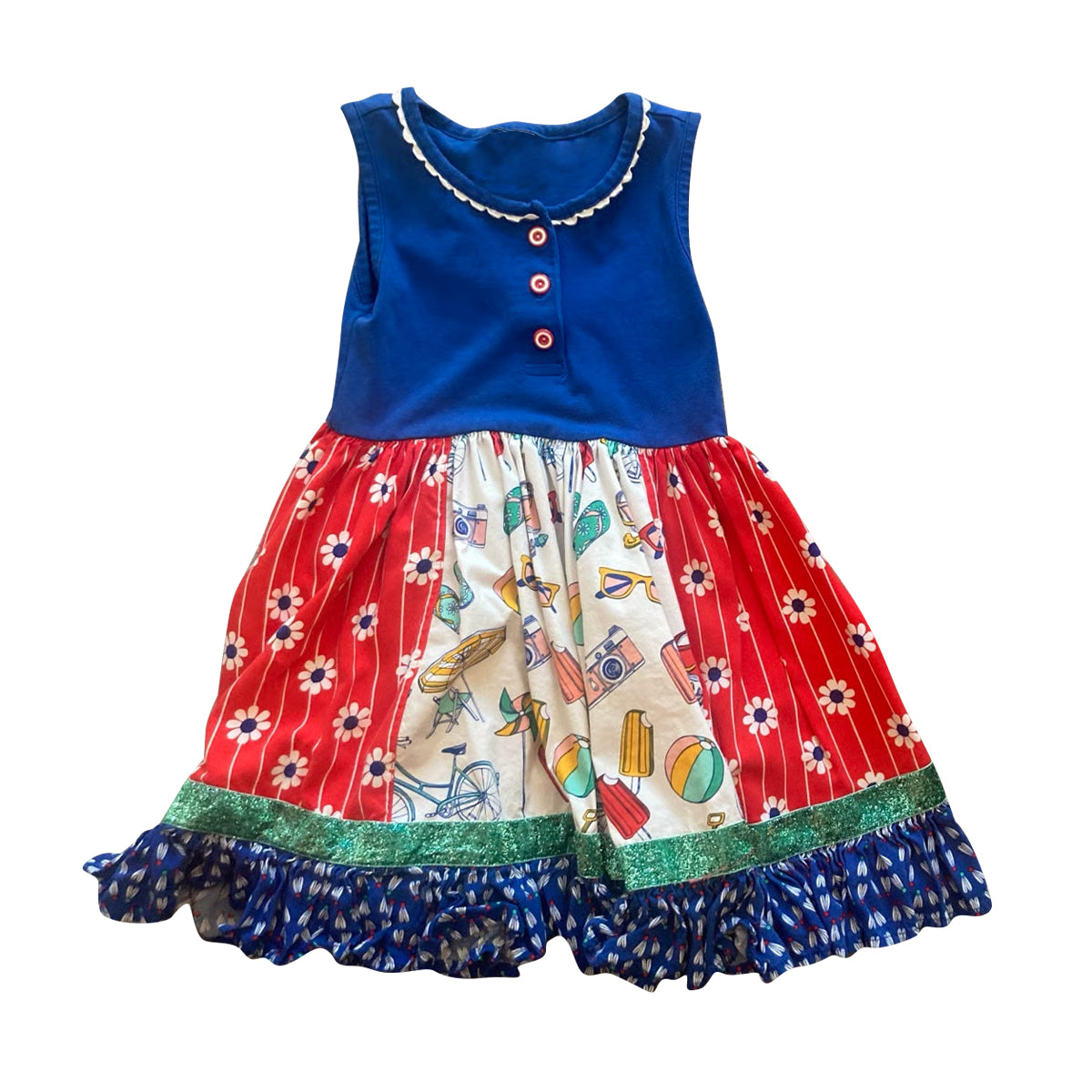 (Pre-order)GSD3060  Flowers Print Girls Summer Knee Length Dress