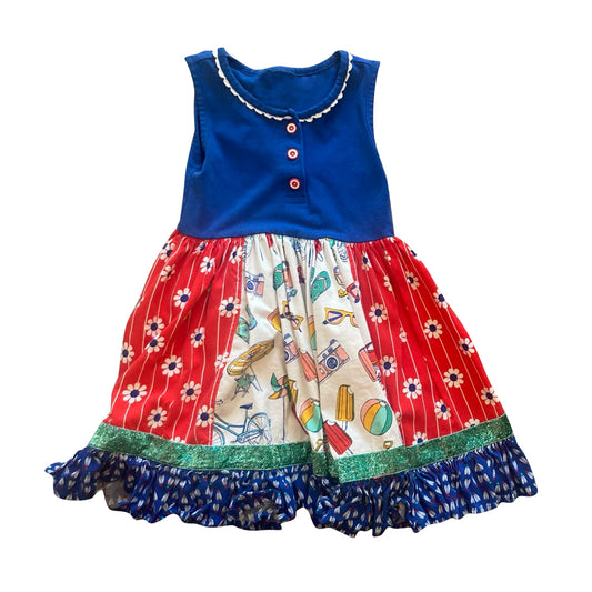 (Pre-order)GSD3060  Flowers Print Girls Summer Knee Length Dress