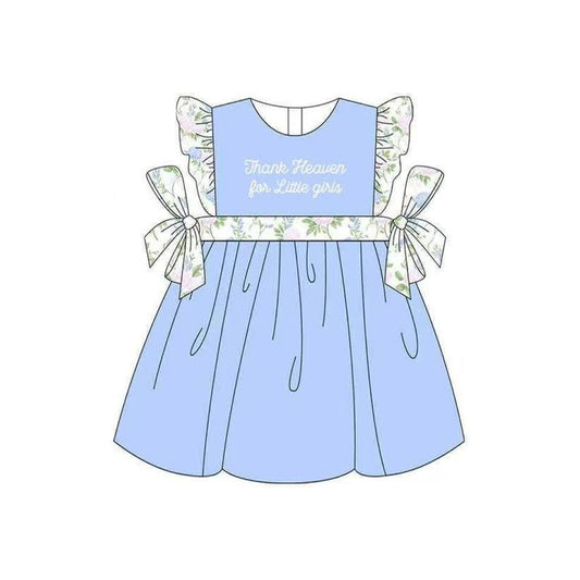 (Pre-order)GSD3064  Little Girl Flowers Blue Print Girls Summer Knee Length Dress