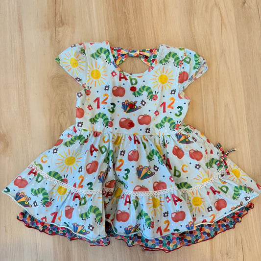 (Pre-order)GSD3065  Hungry Caterpillar 123 Print Girls Back to School Knee Length Dress