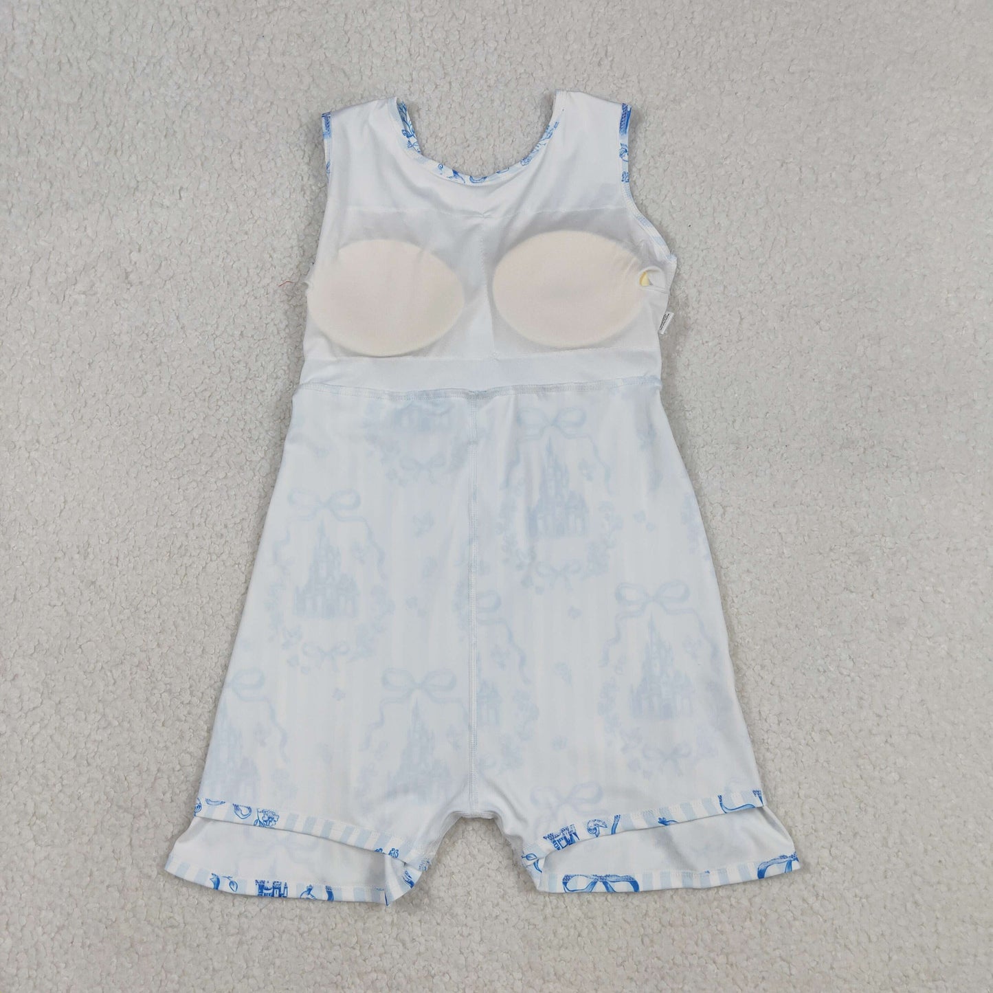 GSD3068  Blue Flowers Castle Bows Print Girls Summer Shorts Knee Length Yoga Dress