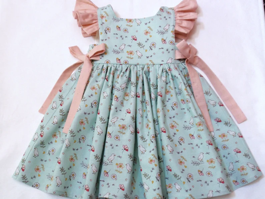 (Pre-order)GSD3083  Chick Flowers Print Girls Summer Knee Length Dress