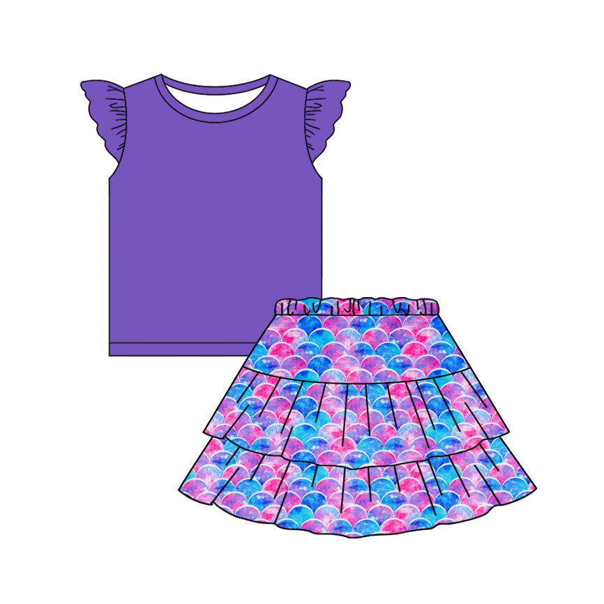 (Pre-order)GSD3091 Purple Top Scale Skirts Girls Summer Clothes Set