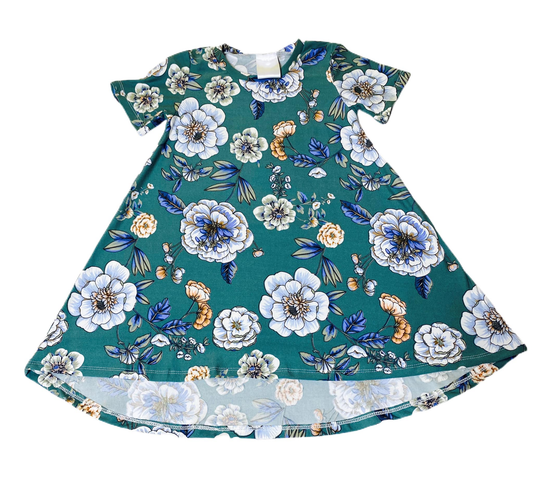 (Pre-order)GSD3115  Flowers Print Girls Summer Knee Length Dress