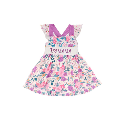 (Pre-order)GSD3116  I LOVE MAMA Flowers Print Girls Summer Knee Length Dress