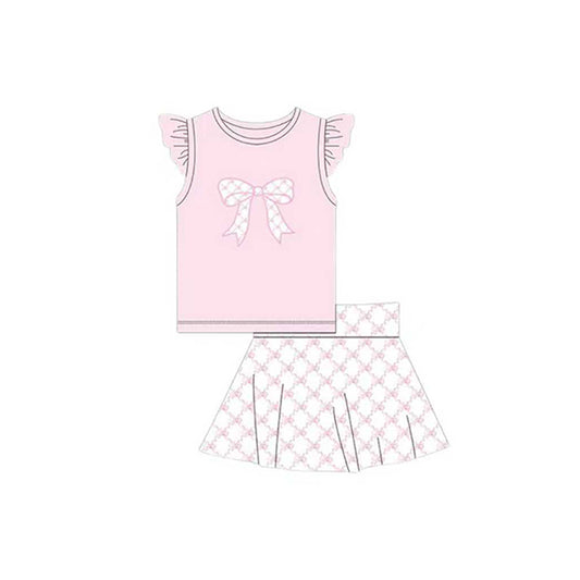 (Pre-order)GSD3133 Pink Top Bows Skirts Girls Summer Clothes Set