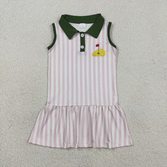GSD3142 Golf Pink Stripes Print Girls Summer Knee Length Dress