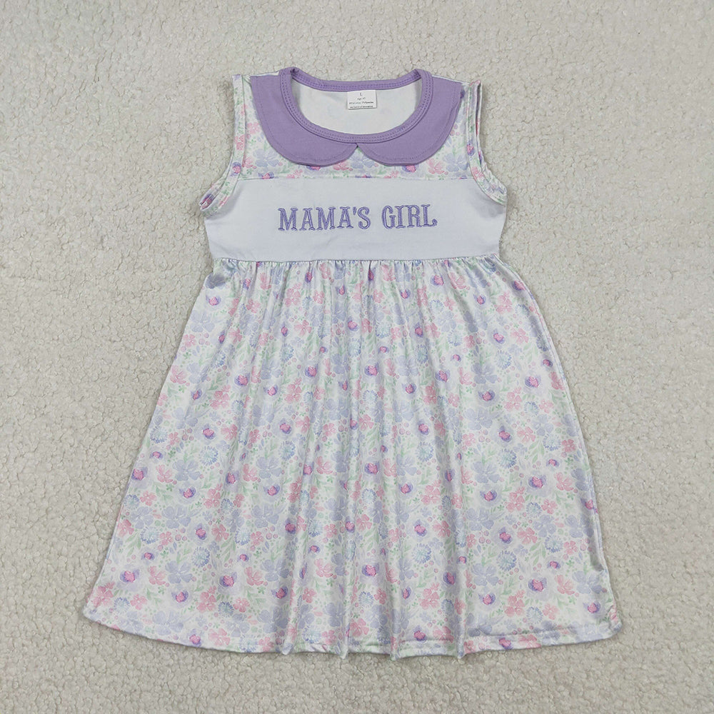 GSD3152 MAMA'S Girls Embroidery Flowers Print Girls Summer Knee Length Dress