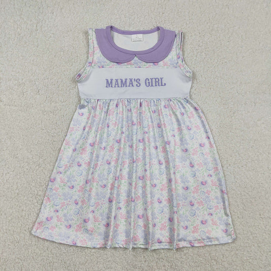 GSD3152 MAMA'S Girls Embroidery Flowers Print Girls Summer Knee Length Dress
