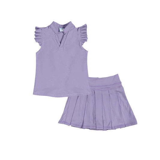 (Pre-order)GSD3204 Purple Color Top Skirts Girls Summer Yoga Clothes Set