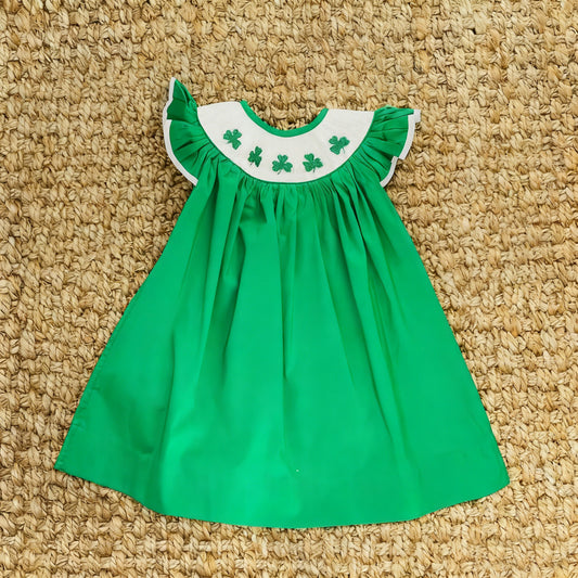 (Pre-order)GSD3222 Leaf Green Print Girls St. Patrick's Day Knee Length Dress