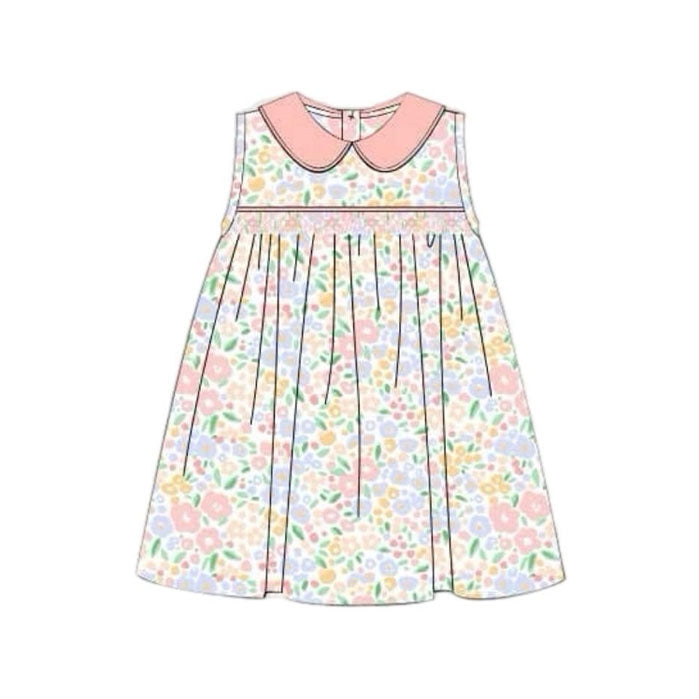 (Pre-order)GSD3226 Colorful Flowers Print Girls Summer Knee Length Dress