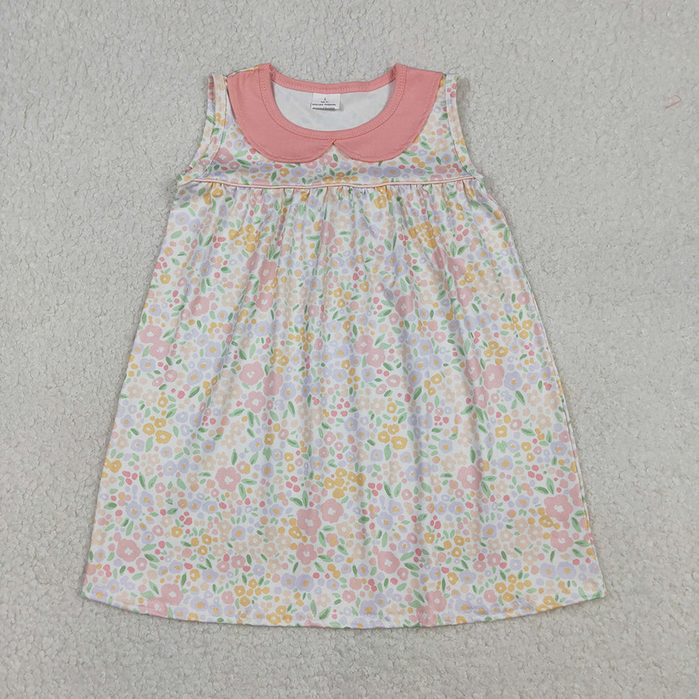 GSD3226 Colorful Small Flowers Print Girls Summer Knee Length Dress