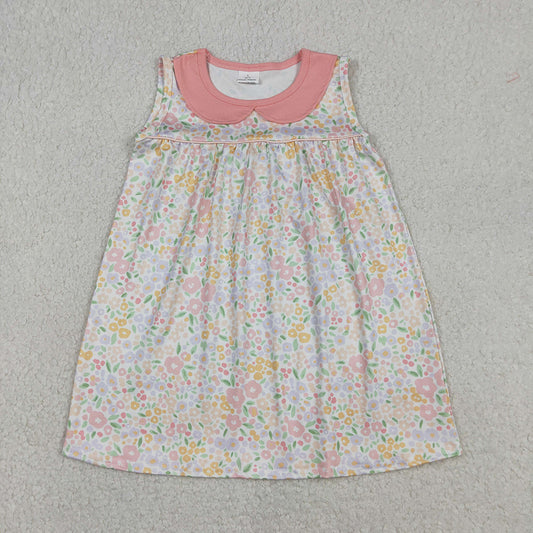GSD3226 Colorful Small Flowers Print Girls Summer Knee Length Dress