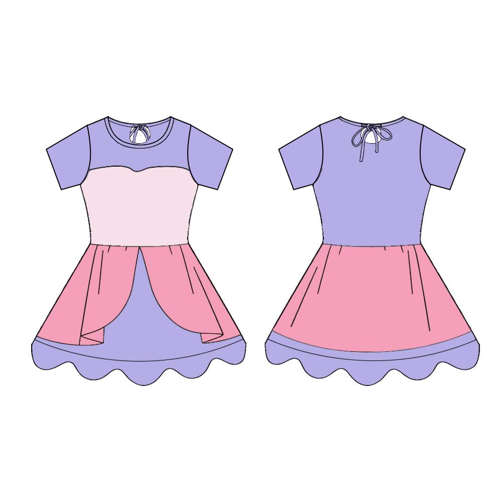 (Pre-order)GSD3259  Cartoon Princess Purple Pink Color Girls Summer Knee Length Yoga Dress