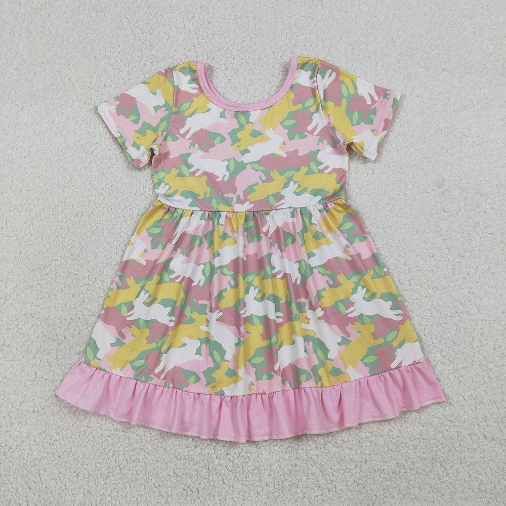GSD3286 Bunny Pink Camo Print Girls Easter Knee Length Dress