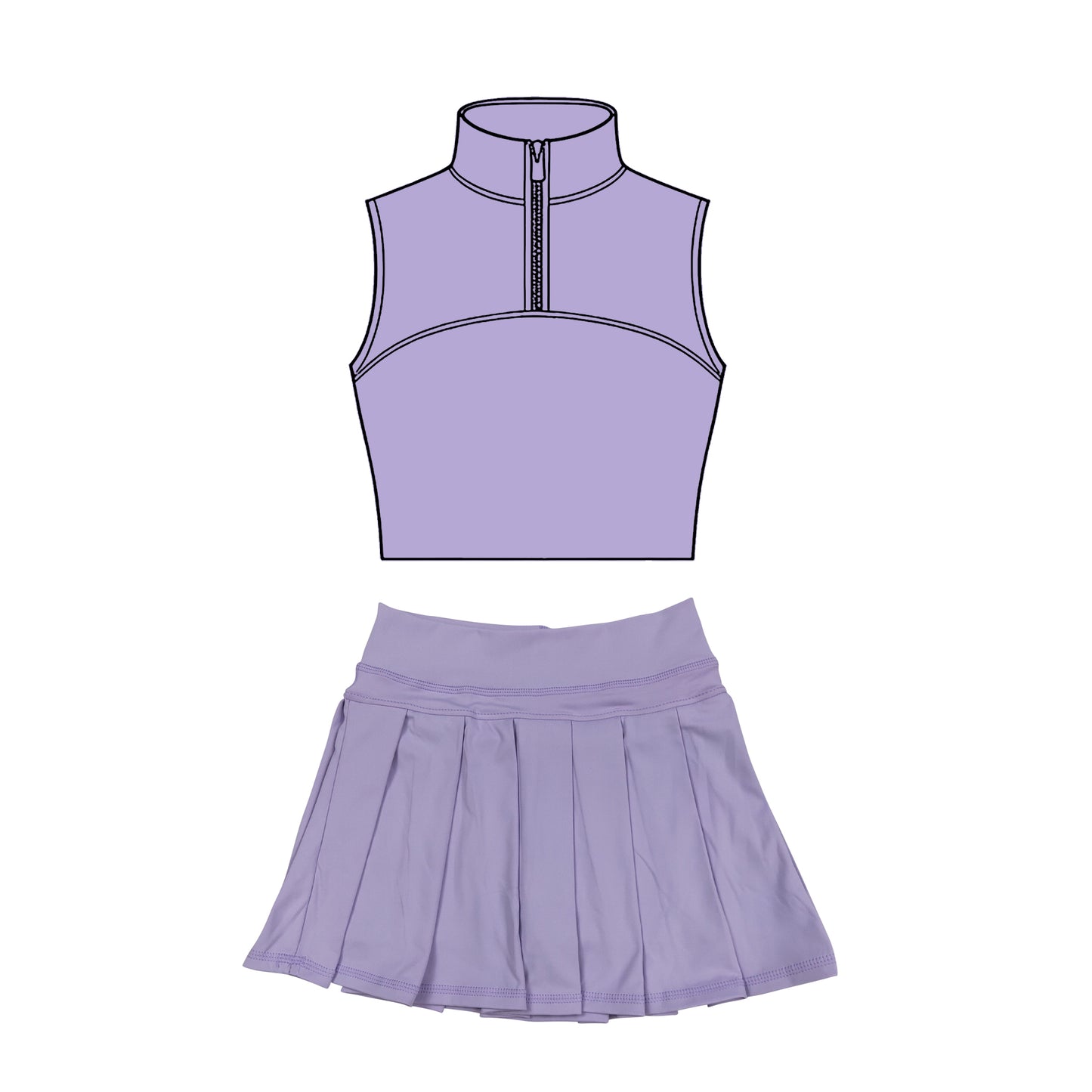 (Pre-order)GSD3300 Lavender Color Zipper Top Skirts Girls Summer Yoga Clothes Set