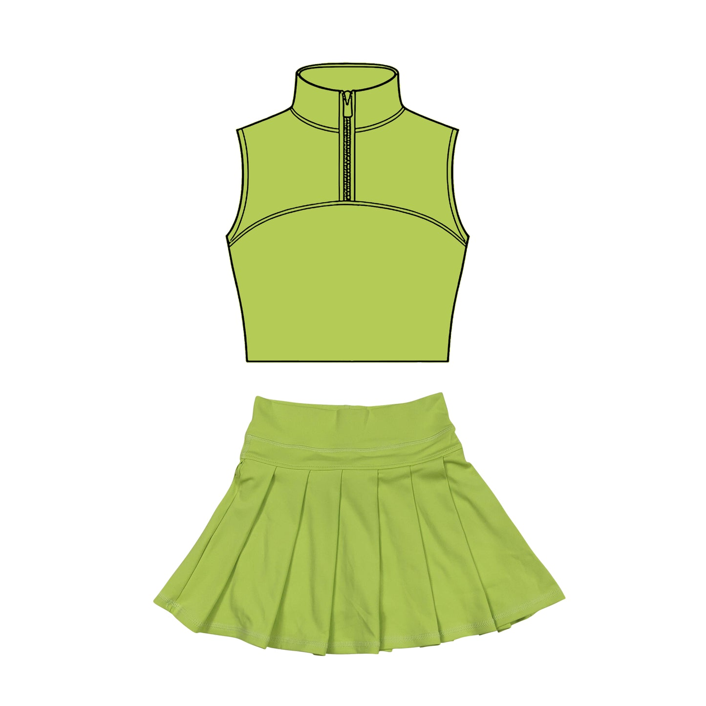 (Pre-order)GSD3303 Lime Green Color Zipper Top Skirts Girls Summer Yoga Clothes Set