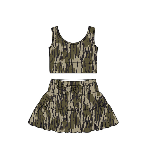(Pre-order)GSD3305 Camo Print Tank Top Skirts Girls Summer Yoga Clothes Set