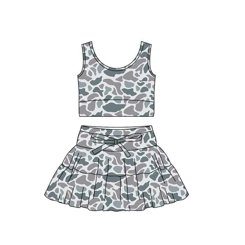 (Pre-order)GSD3306 Grey Camo Print Tank Top Skirts Girls Summer Yoga Clothes Set
