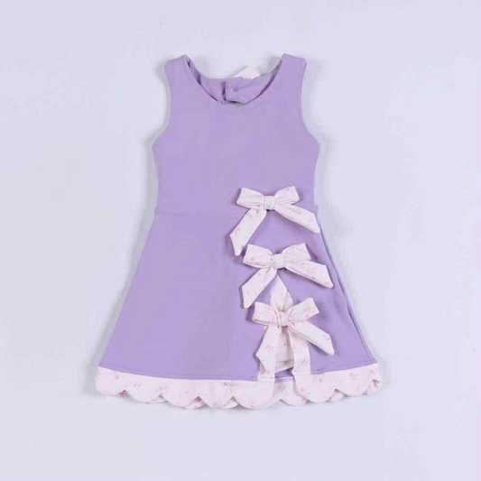(Pre-order)GSD3317  Purple Color Bows Girls Summer Knee Length Yoga Dress