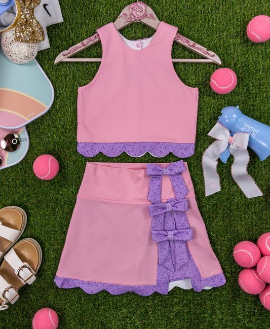 (Pre-order)GSD3319 Pink Color Tank Top Skirts Girls Summer Yoga Clothes Set