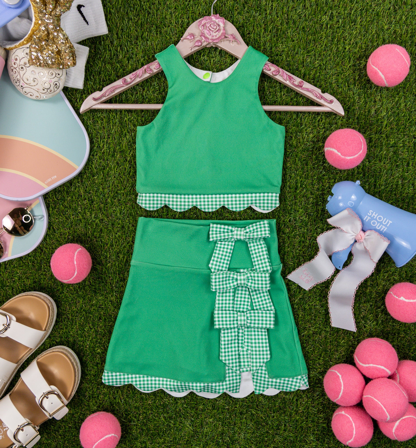 (Pre-order)GSD3320 Green Color Tank Top Skirts Girls Summer Yoga Clothes Set