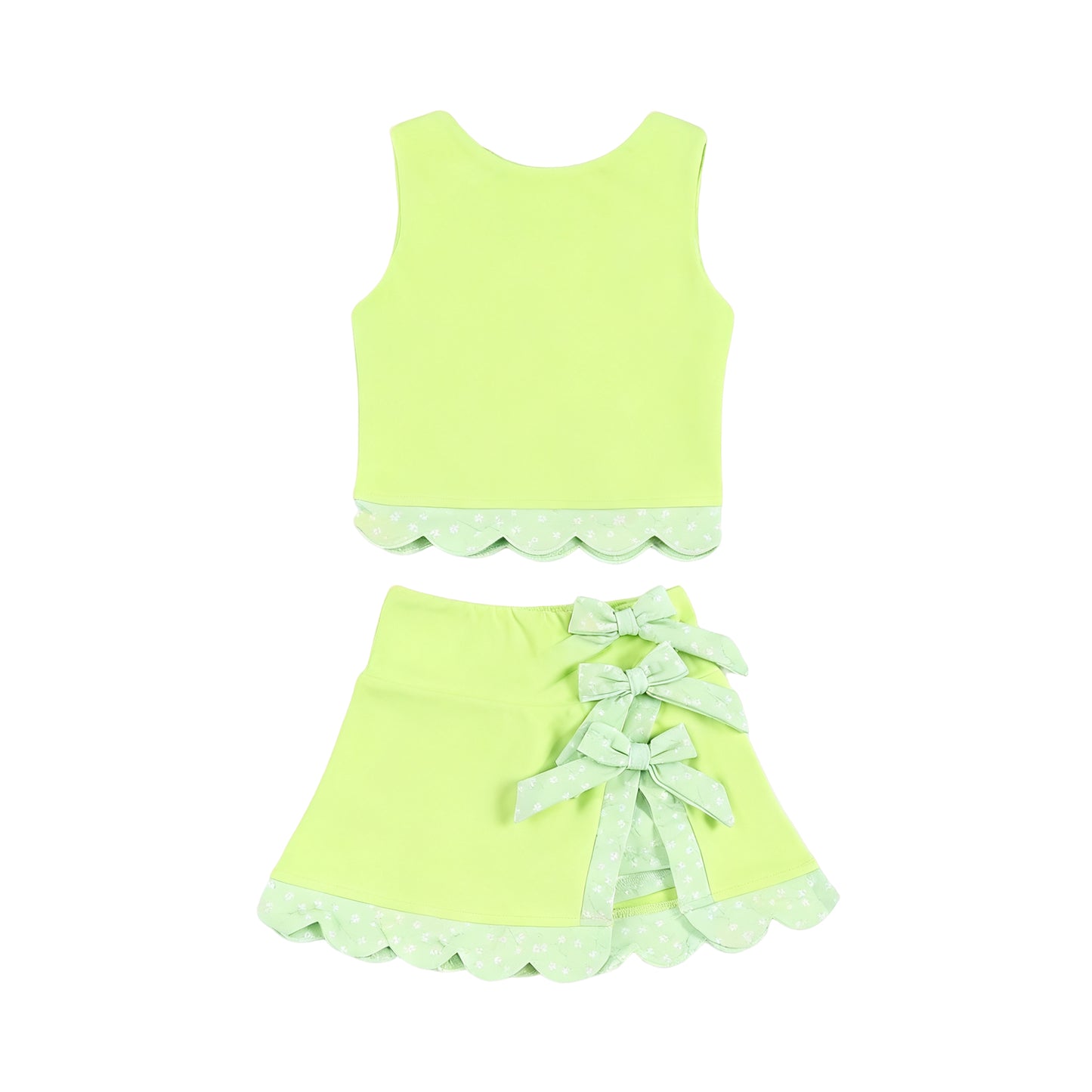 (Pre-order)GSD3322 Lime Green Color Tank Top Skirts Girls Summer Yoga Clothes Set