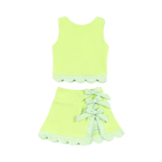 (Pre-order)GSD3322 Lime Green Color Tank Top Skirts Girls Summer Yoga Clothes Set