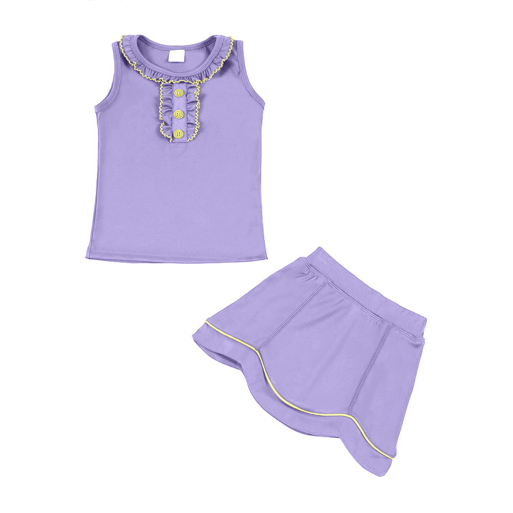 (Pre-order)GSD3332 Lavender Color Ruffles Top Skirts Girls Summer Yoga Clothes Set
