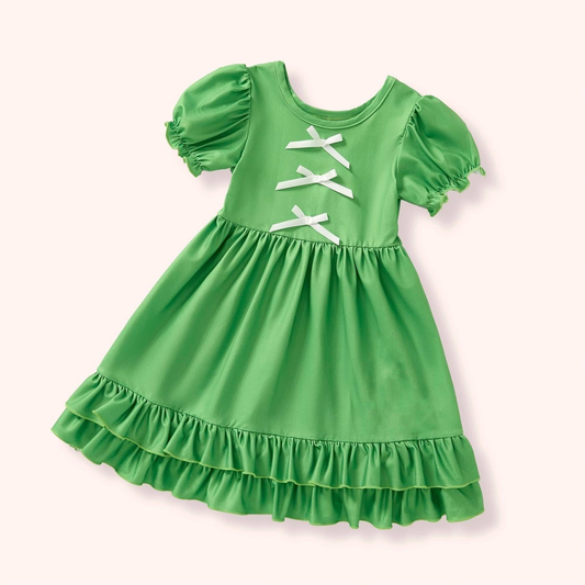 (Pre-order)GSD3337 Green Color Cartoon Princess Girls Summer Knee Length Dress