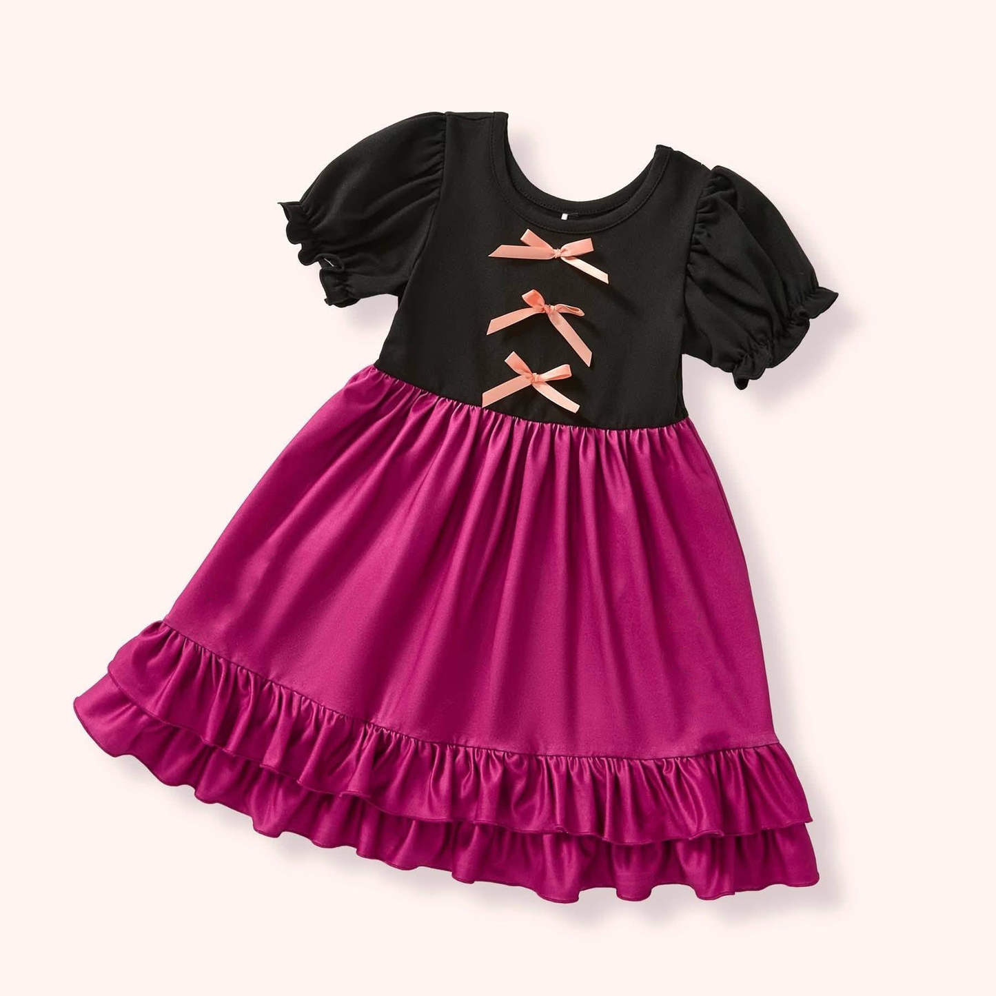 (Pre-order)GSD3339 Black Purple Color Cartoon Princess Girls Summer Knee Length Dress