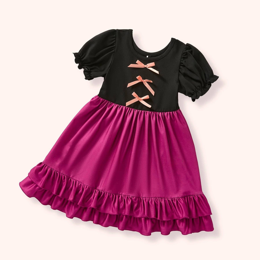 (Pre-order)GSD3339 Black Purple Color Cartoon Princess Girls Summer Knee Length Dress