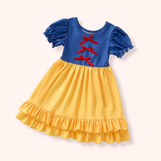 (Pre-order)GSD3340 Blue Yellow Color Cartoon Princess Girls Summer Knee Length Dress