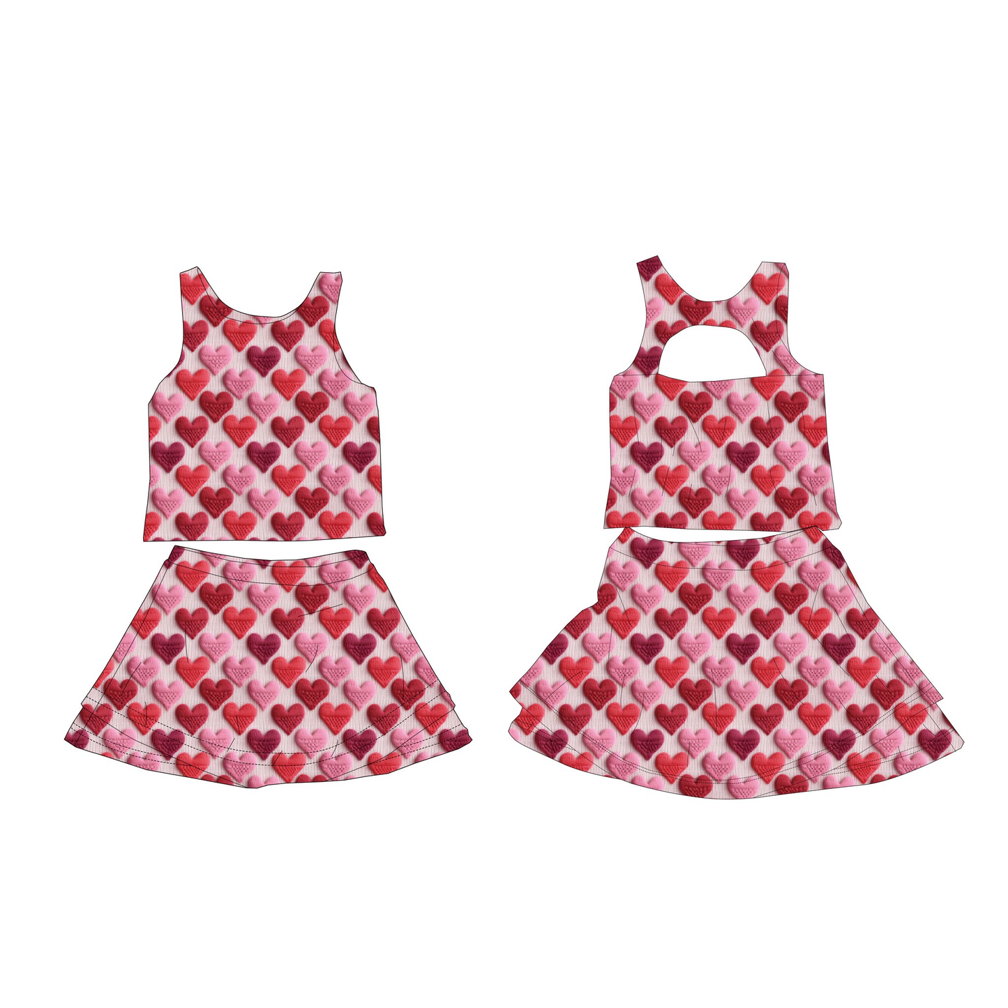 (Pre-order)GSD3371 Hearts Pink Red Tank Top Skirts Girls Valentine's Day Yoga Clothes Set
