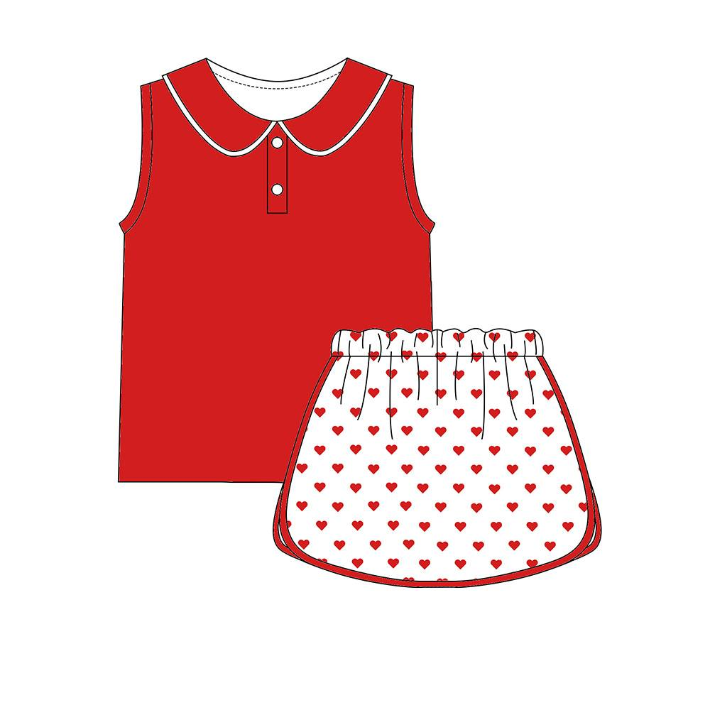 (Pre-order)GSD3372 Red Vest Top Hearts Skirts Girls Valentine's Day Yoga Clothes Set