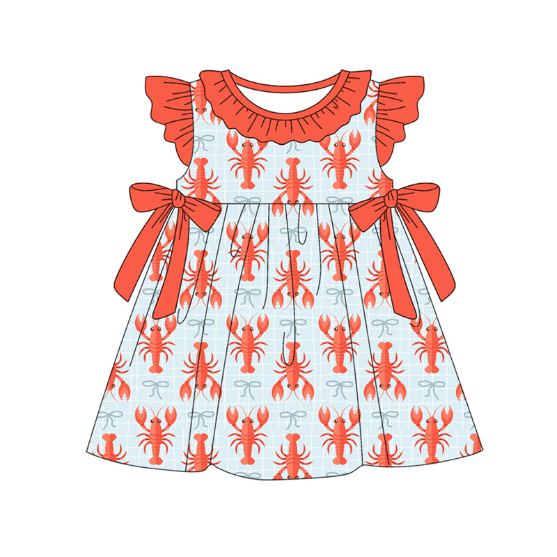 (Pre-order)GSD3383 Crayfish Bows Plaid Print Girls Summer Knee Length Dress